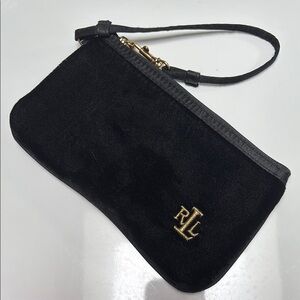 Ralph Lauren Black Velvet and Gold Clutch Wristlet with Structured Design